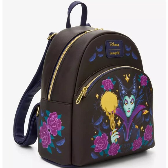 Loungefly Disney Maleficent Mini Backpack Disney Villain Diablo Floral Bag New - Picture 2 of 4
